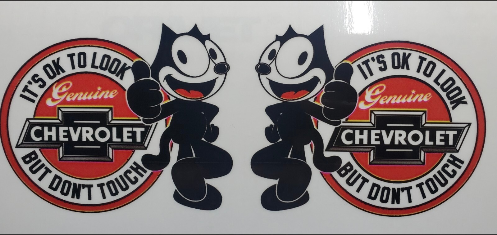 Felix the Cat Left/Right RED Chevy Look But Do Not Touch inside the Glass Decal