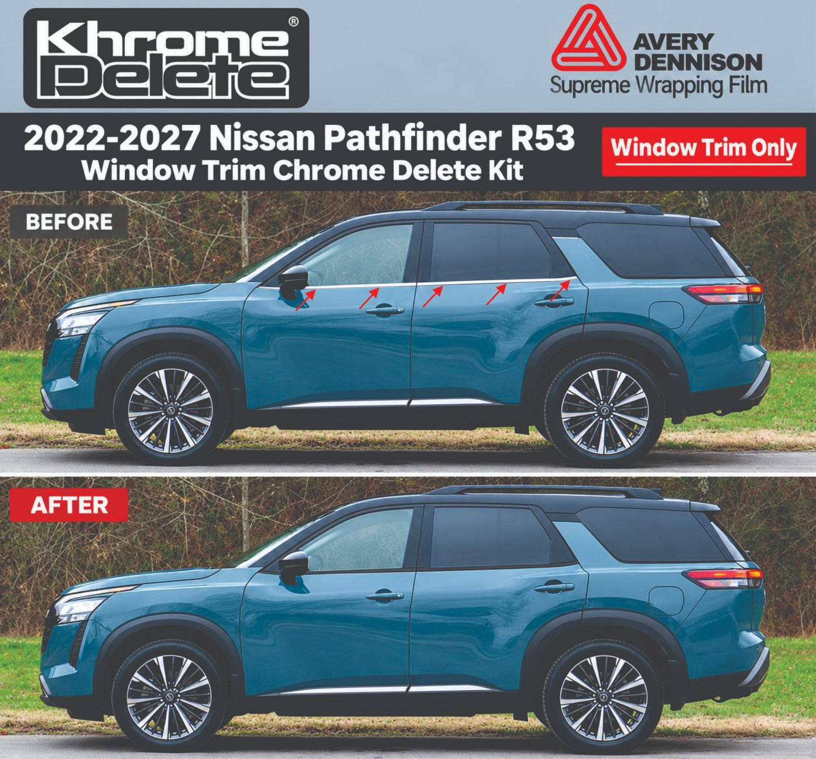 Glossy Black Chrome Delete Vinyl Overlay for 2022-2027 Nissan Pathfinder R53 SUV