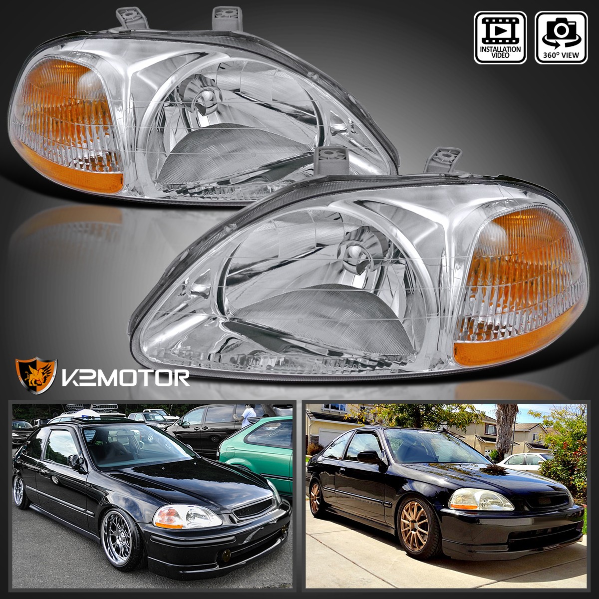 Fits 1996-1998 Honda Civic 2/4Dr Headlights Head Lamps Left+Right Pair 96-98 Fits 1996-1998 Honda Civic 2/4Dr Headlights Head Lamps Left+Right Pair 96-98