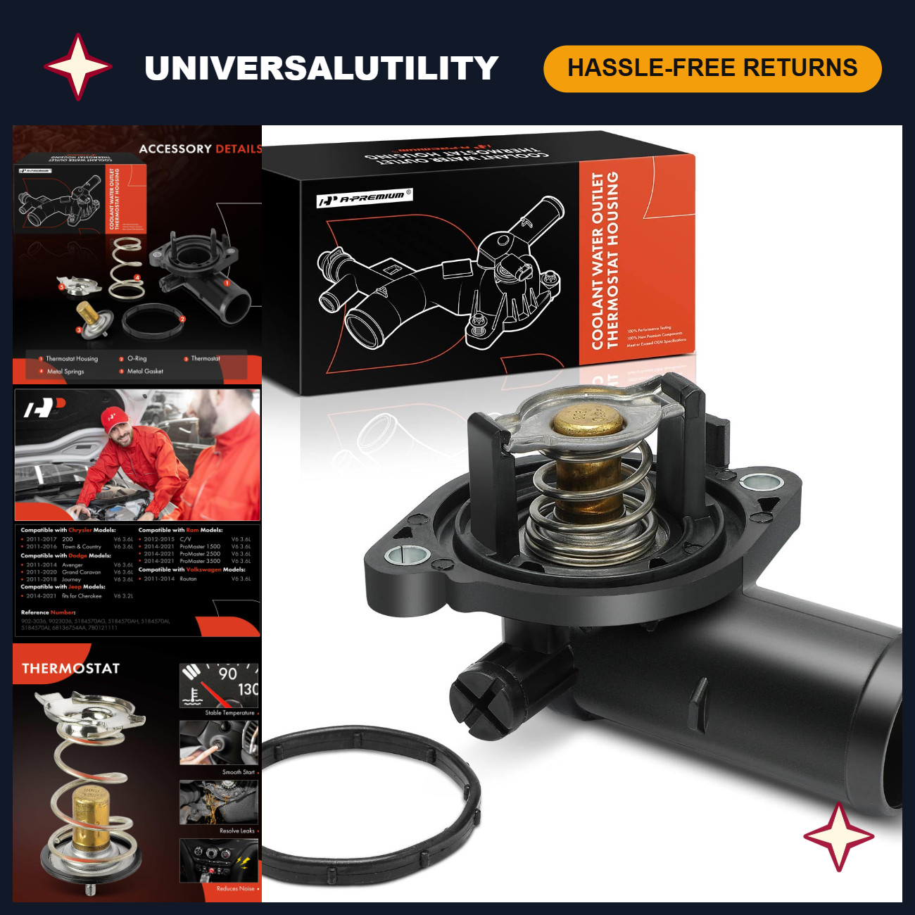 Engine Coolant Thermostat Housing Assembly & Seal - High-Quality Replacement Par
