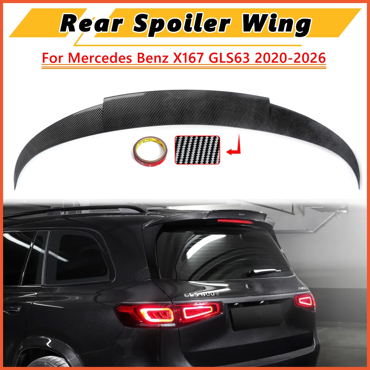 For Mercedes Benz X167 GLS63 2021-2026 Carbon Fiber Look Rear Roof Spoiler Wing
