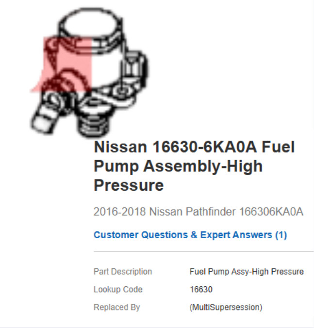 OEM NEW High Pressure Fuel Pump For 2016-2024 Nissan Pathfinder QX60 16630-6KA0A