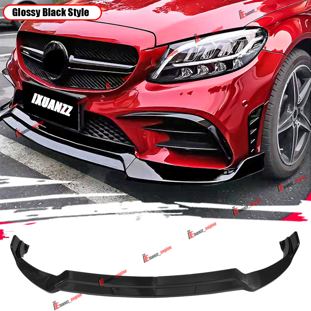 For Mercedes Benz C-CLASS W205 AMG Sport 19-21 Gloss Black Front Bumper Lip 4PCS