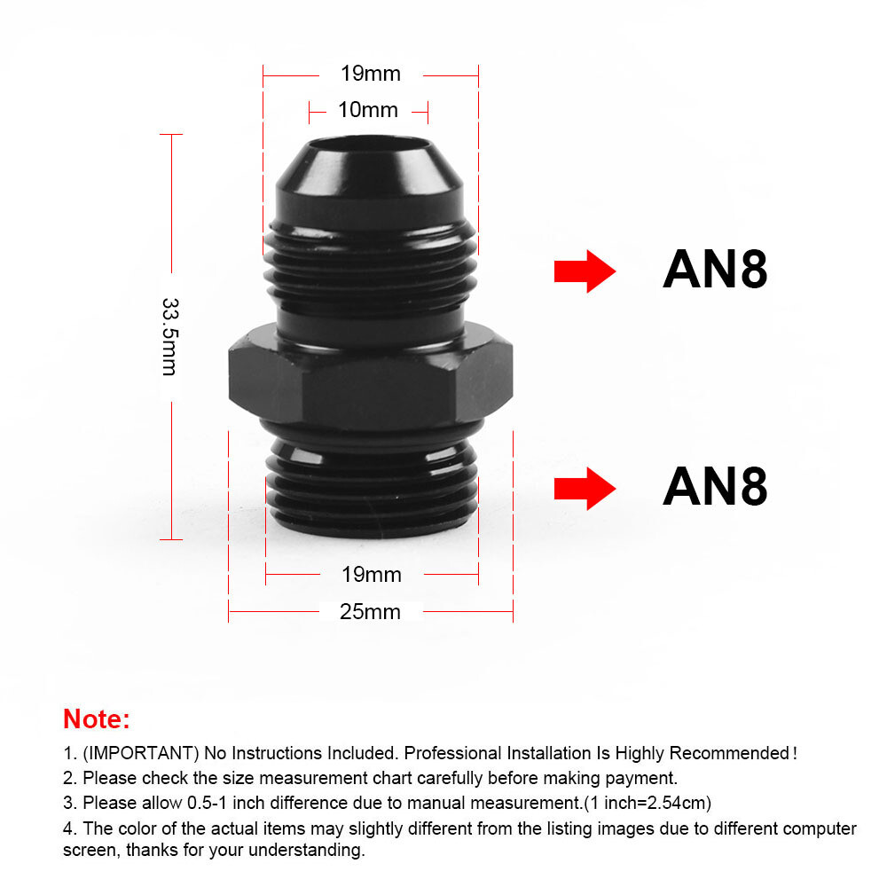 2pcs ORB-8 O-ring Boss AN8 8AN to AN8 8AN Male Adapter Fitting Black Aluminum 2pcs ORB-8 O-ring Boss AN8 8AN to AN8 8AN Male Adapter Fitting Black Aluminum