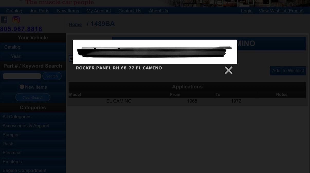Dynacorn 68-72 Chevy El Camino Rocker Panel RH 1489BA Dynacorn 68-72 Chevy El Camino Rocker Panel RH 1489BA