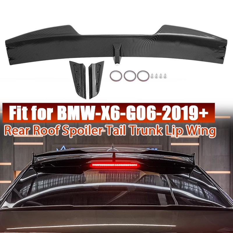 For 2020 21-2024 BMW X6 X6M G06 Carbon Look Roof Tail Trunk Spoiler Wing Lip ABS