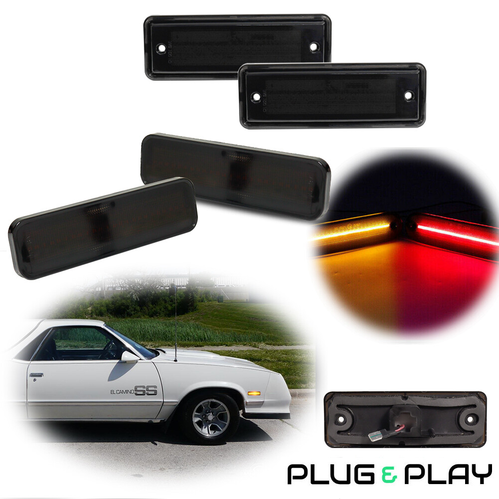 For 78-87 El Camino & Caballero 4PC LED Side Marker Light Red Amber Lamps Smoked
