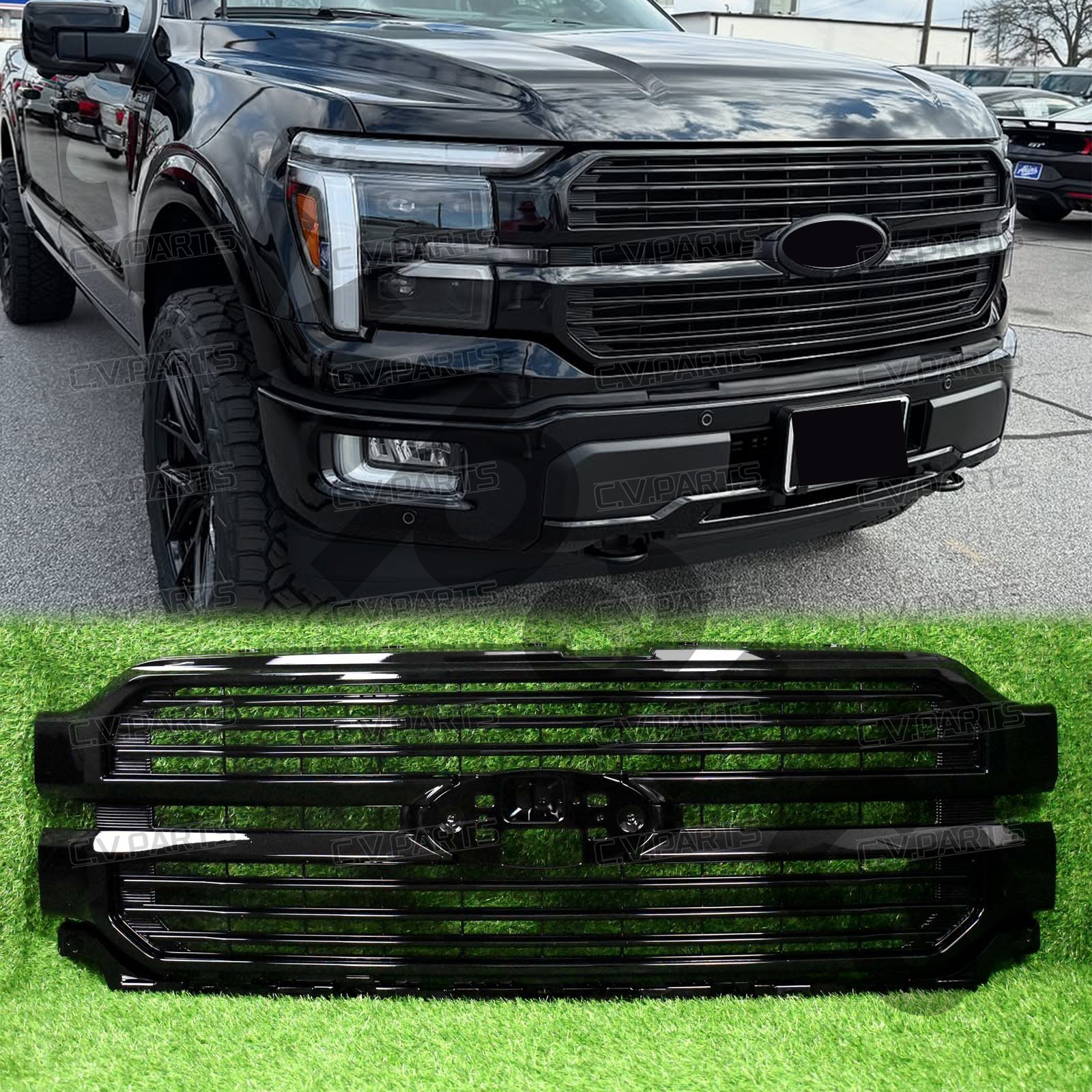 For 2024-2025 Ford F150 F-150 Platinum King Ranch Front Upper Grille Gloss Black For 2024-2025 Ford F150 F-150 Platinum King Ranch Front Upper Grille Gloss Black