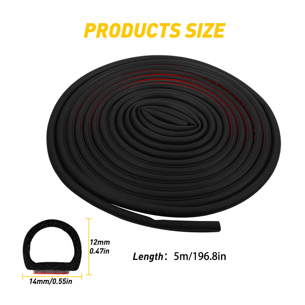 16Ft Car Door EPDM Rubber Seal Strip, D-Shape Weather Stripping, 3M Adhesive