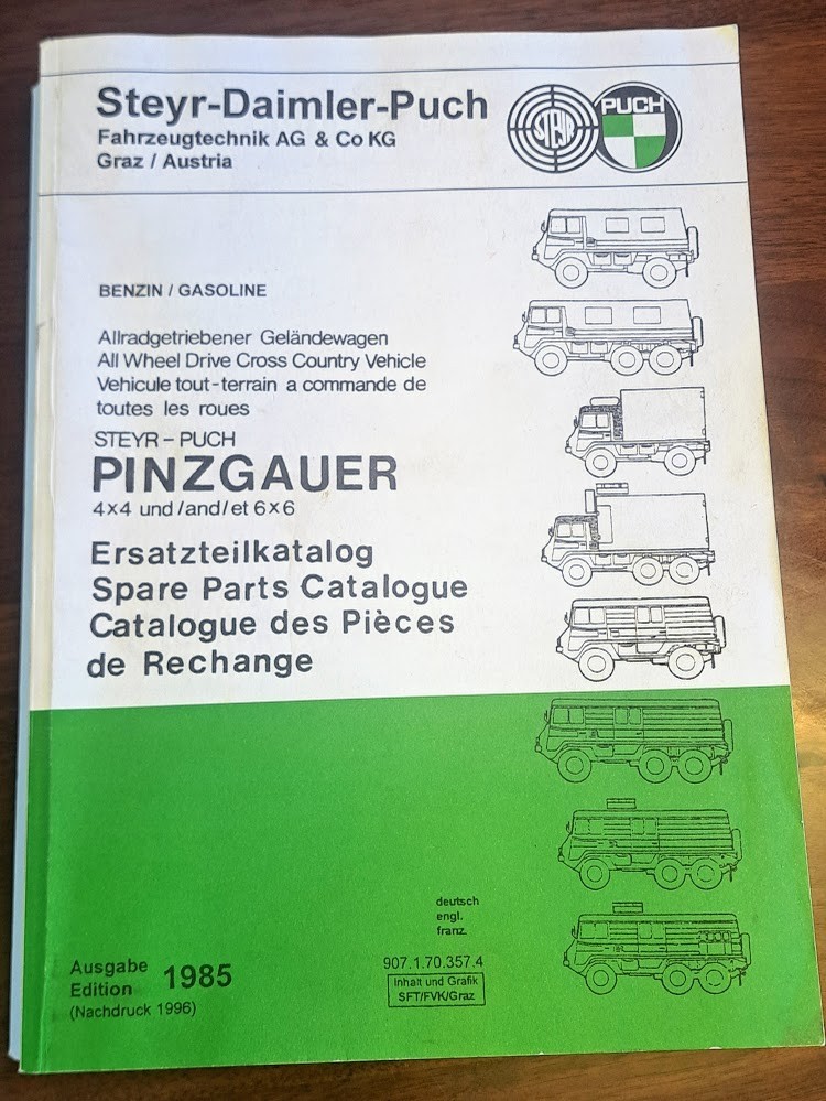 1985 Steyr Puch Pinzgauer Spare Parts Catalogue~ In German/English/French 1985 Steyr Puch Pinzgauer Spare Parts Catalogue~ In German/English/French