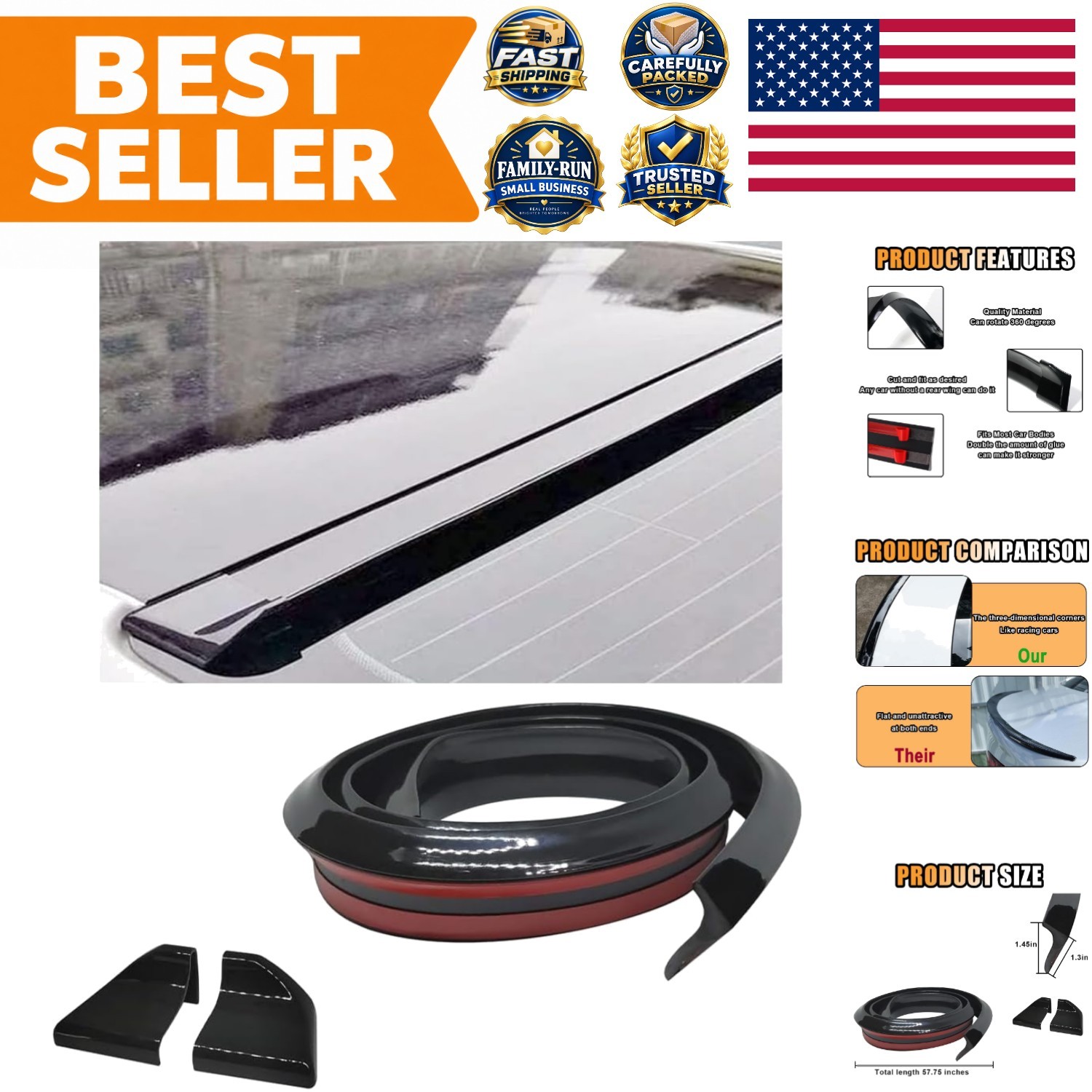 Sleek and Durable Black Car Rear Spoiler - Enhances Stability & Performance
