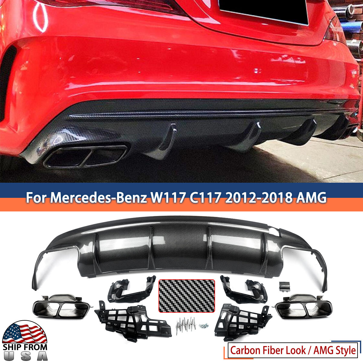 For Benz C117 W117 CLA200 CLA250 CLA45 2013-2019 Carbon Rear Bumper Diffuser Lip For Benz C117 W117 CLA200 CLA250 CLA45 2013-2019 Carbon Rear Bumper Diffuser Lip