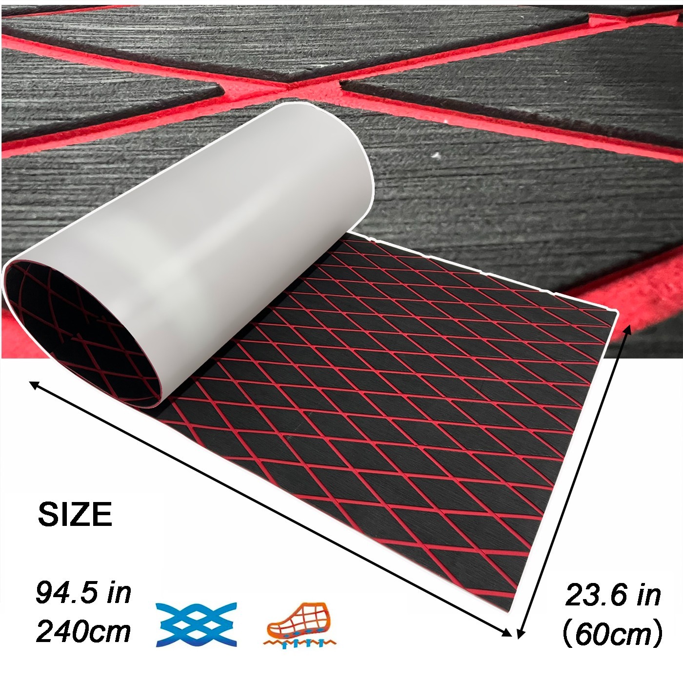EVA Boat Deck Flooring Marine Faux Teak Decking Mat | Peel and Stick Backing