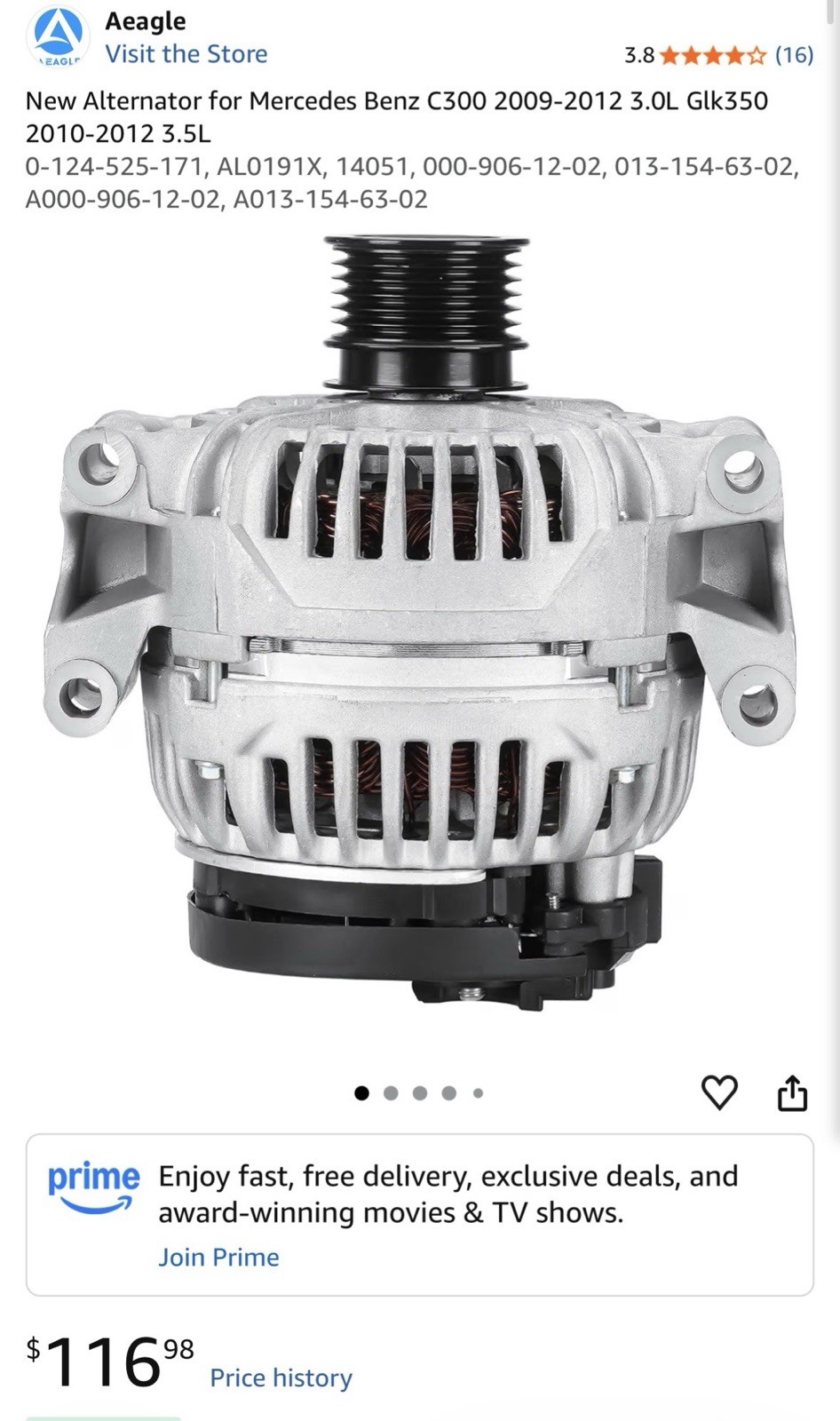 New 150A Alternator Mercedes C300 2009-12 GLK350 2010-12 3.0L 3.5L 14051
