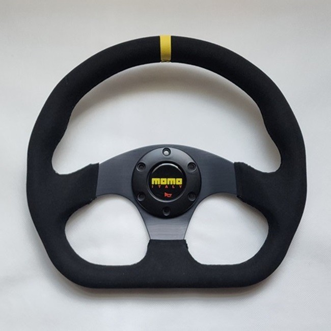 MOMO Black Suede Leather D Shape Street Sport Steering Wheel 320mm 12.5in BSLYB