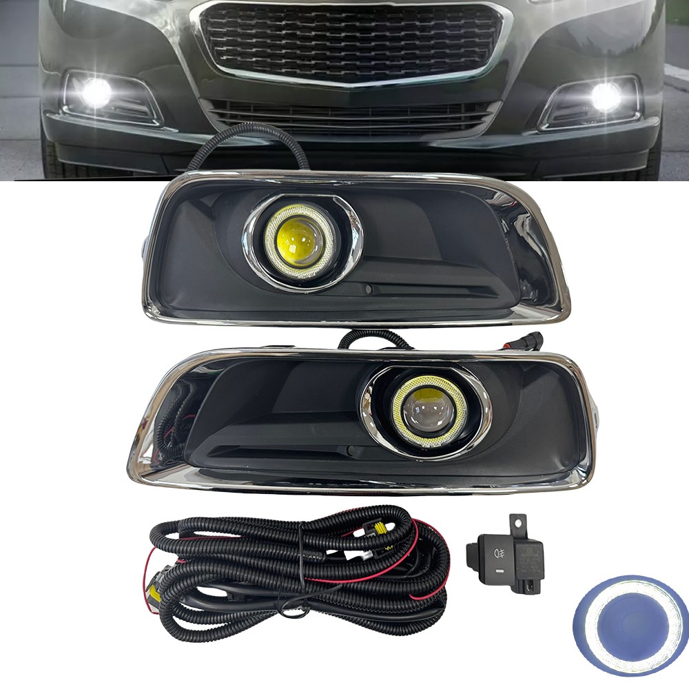 White LED DRL Fog Lihgts Projector Halo Angel Eye Kit For 13-15 Chevrolet Malibu