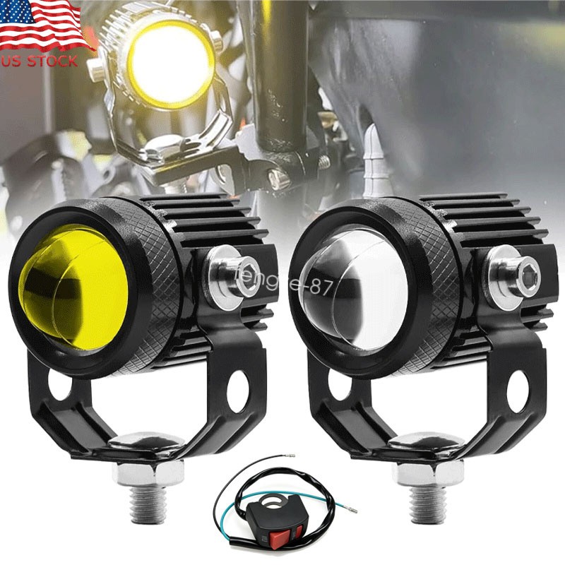 2x LED Motorcycle Spot Light Headlight Driving Fog Auxiliary Lamp Yellow White