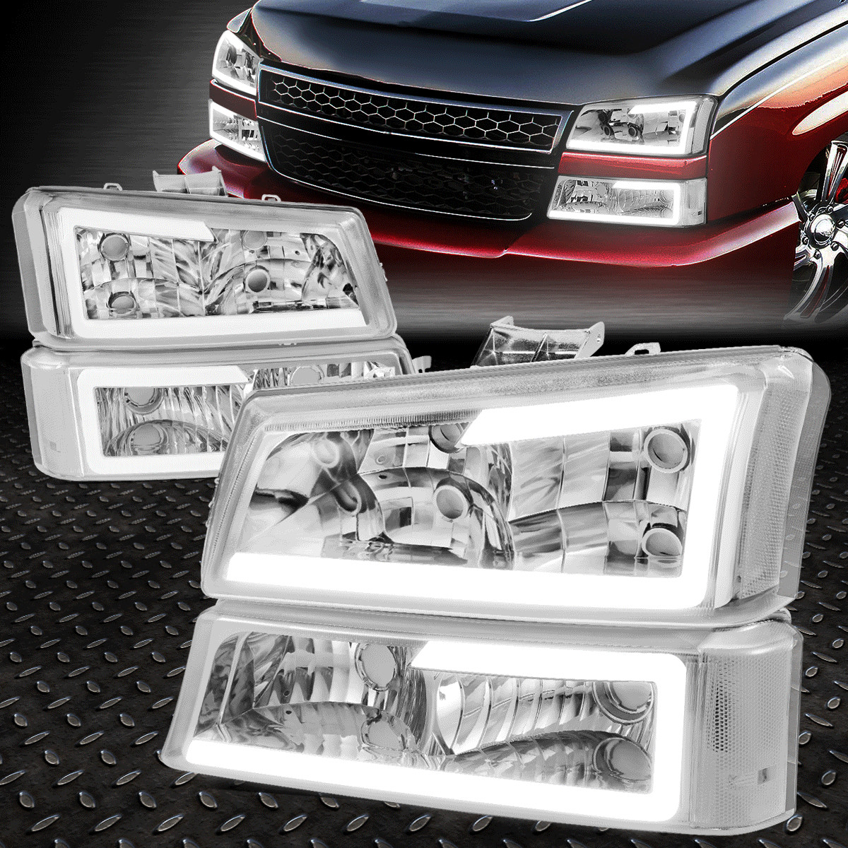 FOR 03-07 CHEVY SILVERADO AVALANCHE LED DRL HEADLIGHT BUMPER LAMPS CHROME/CLEAR