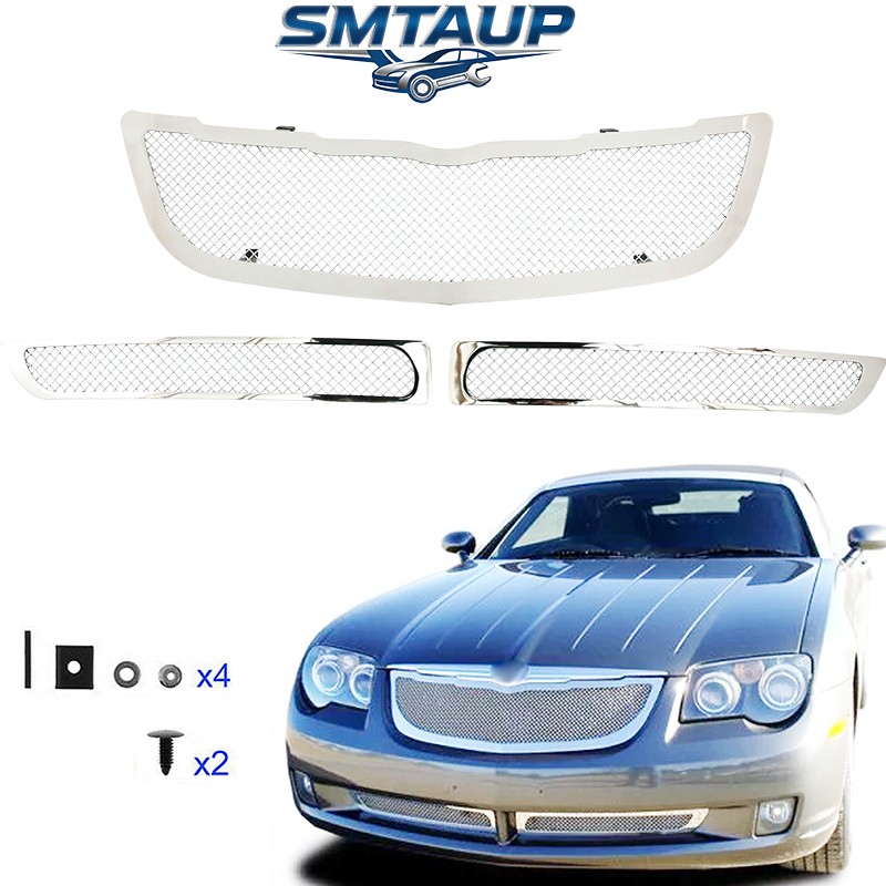 SS Mesh Grille Fits 2004-08 Chrysler Crossfire Stainless Steel Grill Insert 3pcs
