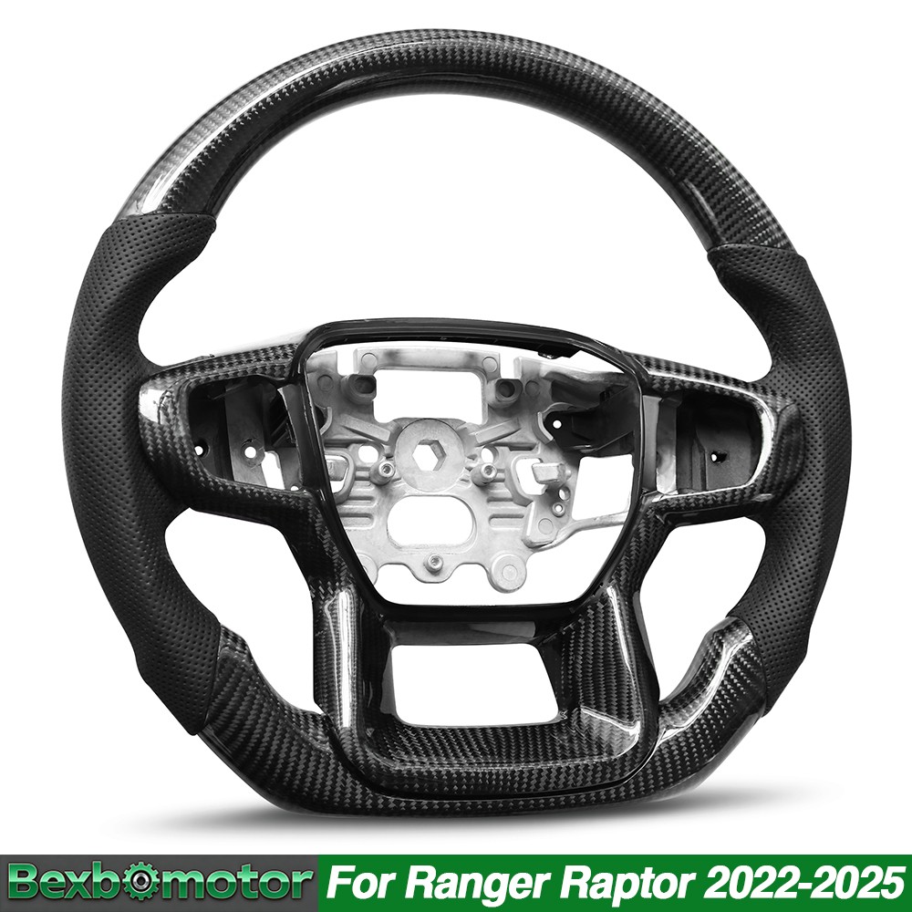 Perforated Nappa Leather 3K Carbon Steering Wheel ForFord Ranger Raptor 22-25