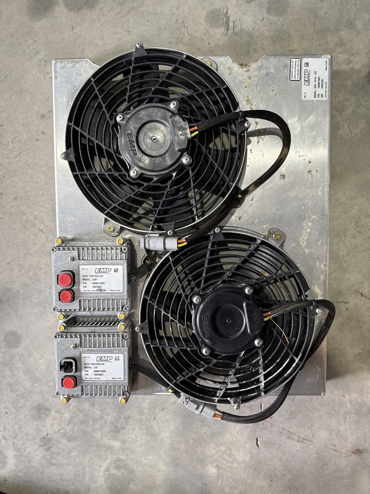 EMP SO2-2419-12V Dual 12V BLDC Cooling Fan Shroud Assembly w/ (2) C20 Controller