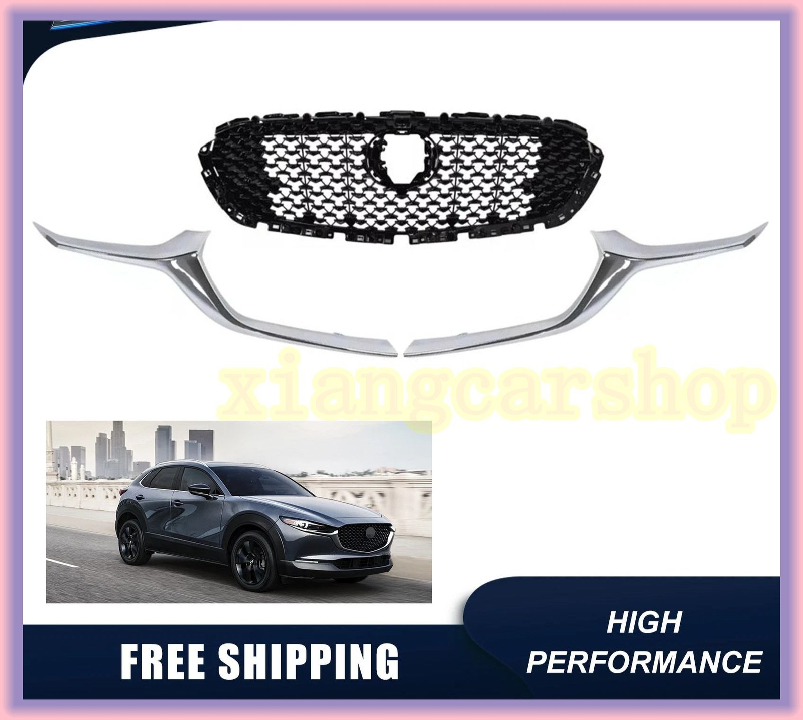 DGJ1‑50‑710B Front Bumper Grille W/ Chrome Molding Trim Fit Mazda CX‑30 20‑2023