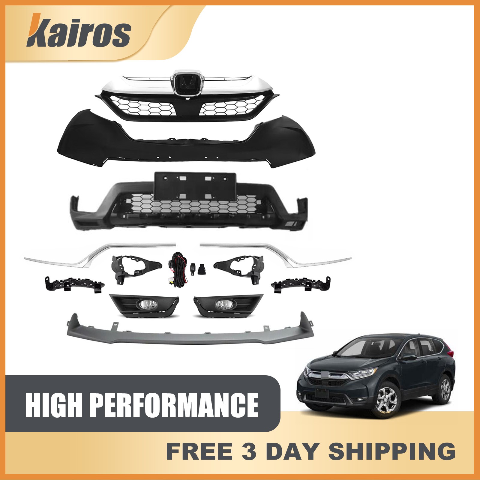 For 2017-2019 Honda CRV Complete Front Bumper Cover Kit with Grille & Fog Lights For 2017-2019 Honda CRV Complete Front Bumper Cover Kit with Grille & Fog Lights