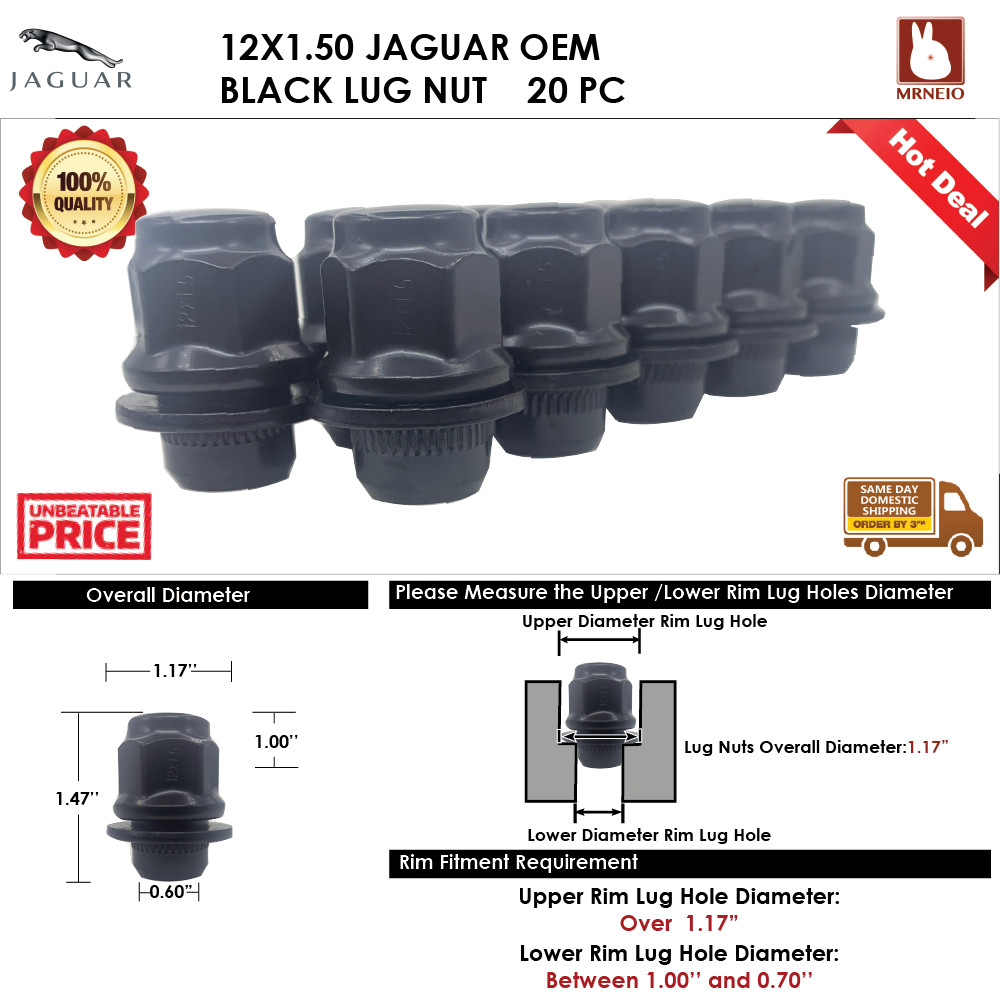 20PC JAGUAR F-TYPE/S-TYPE/XE/XF/XFR/XJ/XJR 12X1.5 BLACK LUG NUTS
