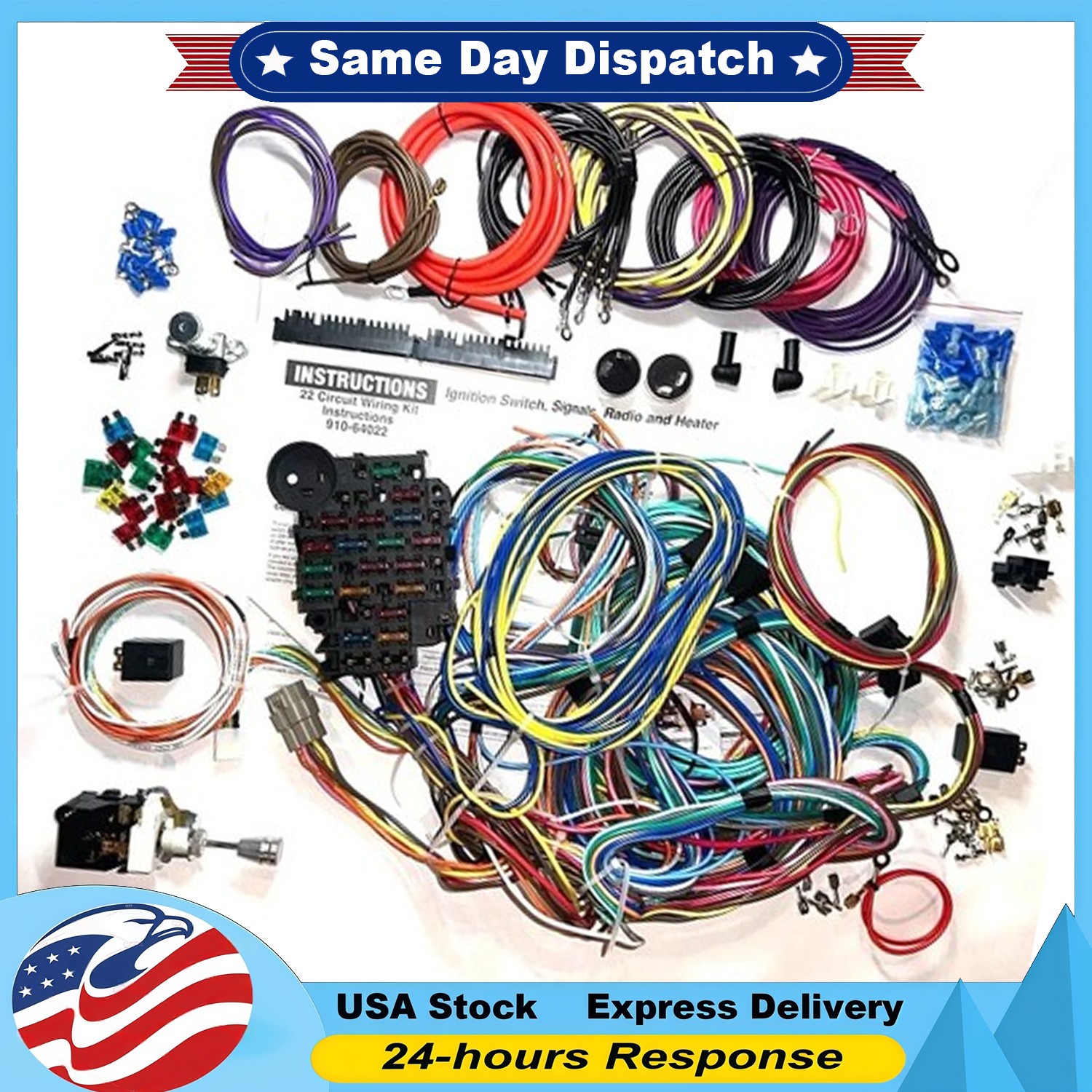 Universal 22 Circuit Wiring Harness Street Hot Rat Rod Custom Wire Kit XL WIRES Universal 22 Circuit Wiring Harness Street Hot Rat Rod Custom Wire Kit XL WIRES
