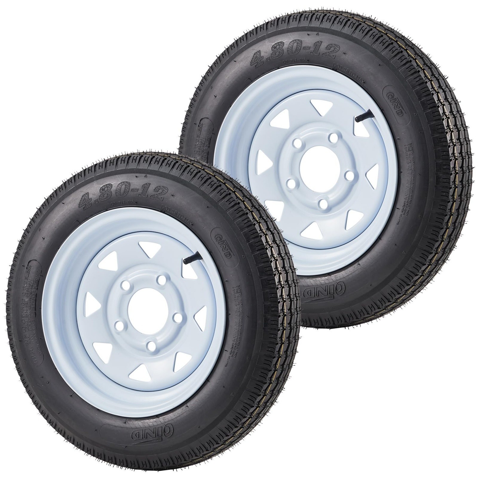 2-Pack 4.80x12 Trailer Tires & Wheels 5-Lug on 4.5\