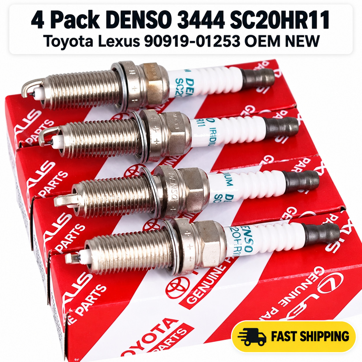 Set of 4 Genuine DENSO 3444 SC20HR11 Iridium Spark Plugs Toyota Lexus 1.8L NEW