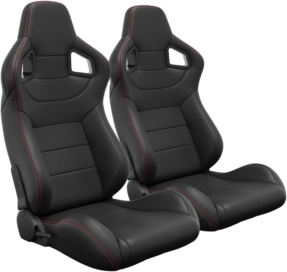 2 Pcs Adjustable Universal Racing Seats Reclinable Bucket Seats w Double Sliders 2 Pcs Adjustable Universal Racing Seats Reclinable Bucket Seats w Double Sliders