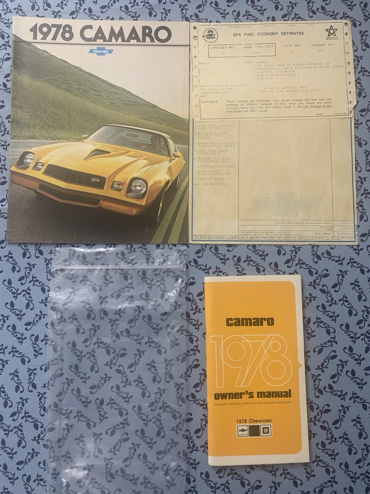 ORIGINAL 1978 CAMARO Z28 OWNERS MANUAL SALES ADVERT & W/S + EPA GUIDE OEM SET A+