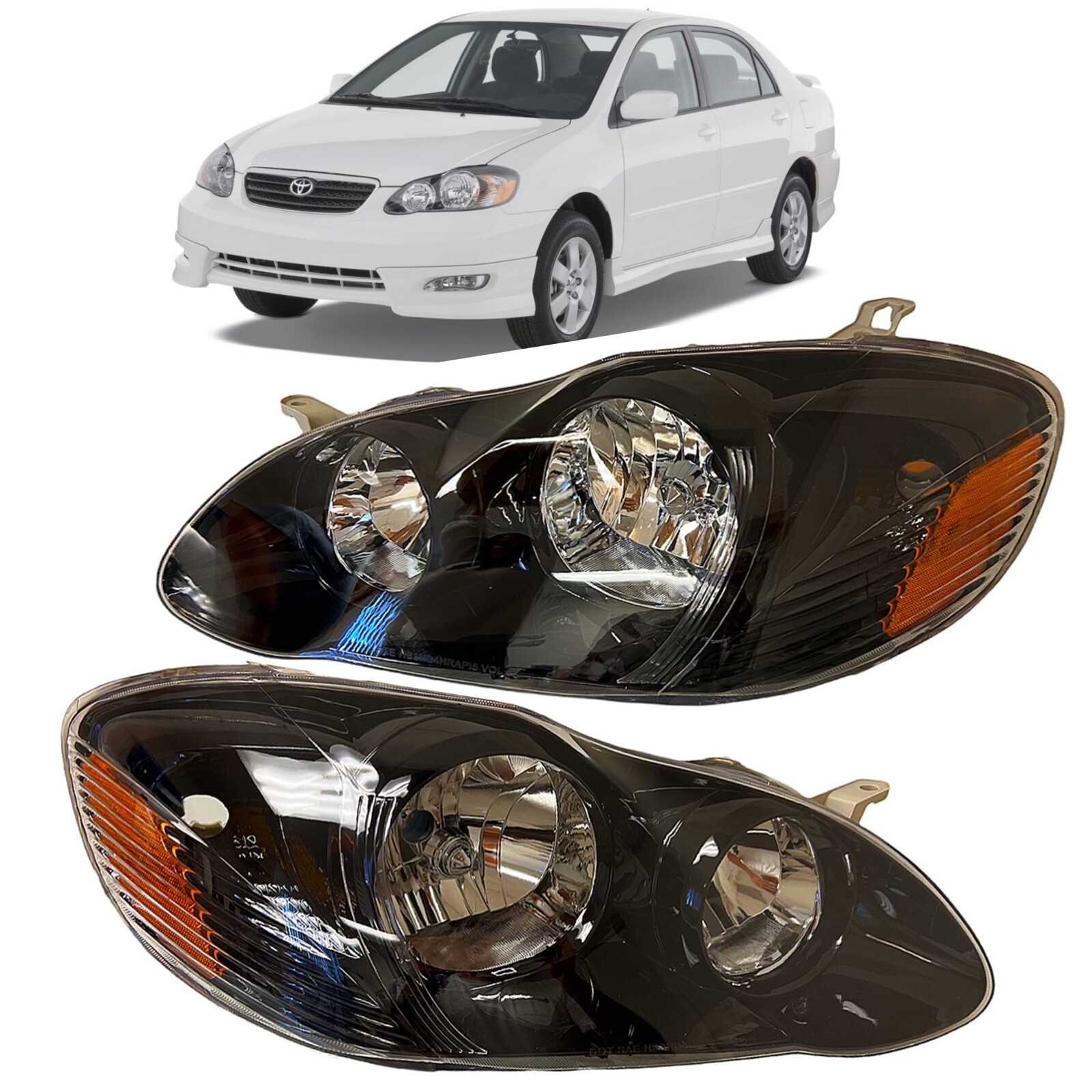 For 03 08 Toyota Corolla Black Headlights Type S Lamps Replacement Pair Set For 03 08 Toyota Corolla Black Headlights Type S Lamps Replacement Pair Set