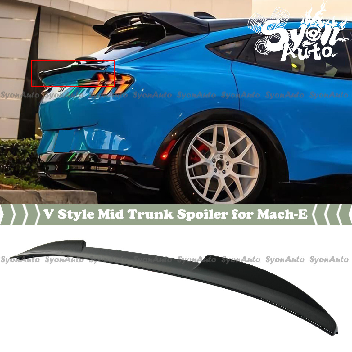 FITS 2021-25 FORD MUSTANG MACH-E V STYLE GLOSS BLACK REAR MID TRUNK SPOILER LID FITS 2021-25 FORD MUSTANG MACH-E V STYLE GLOSS BLACK REAR MID TRUNK SPOILER LID