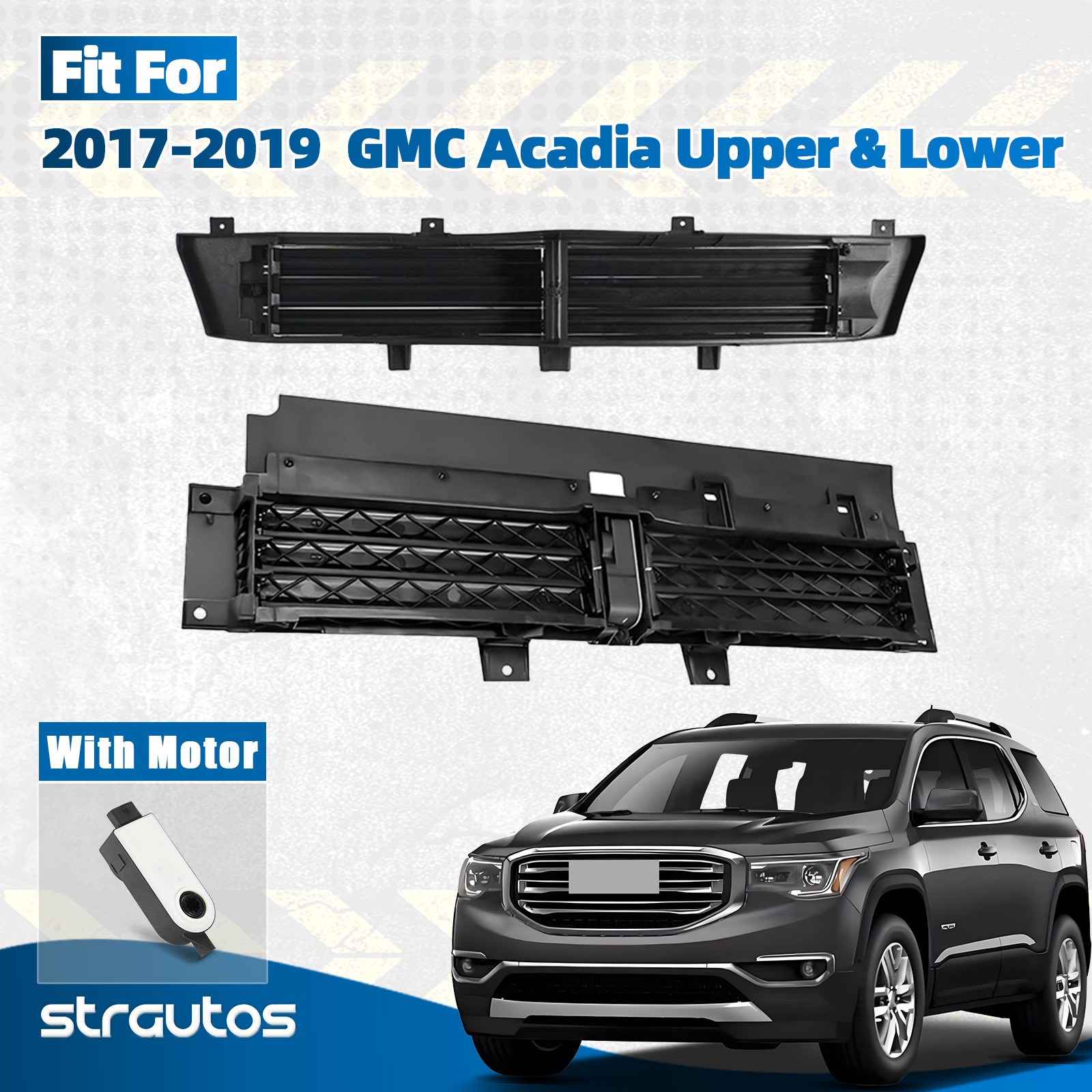 For 2017-2019 GMC Acadia Front Lower&Upper Radiator Grille Air Shutter W/MOTOR