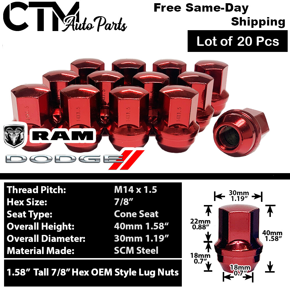 20x Red Dodge Charger Challenger RAM1500 OEM Factory Lug Nut 14x1.5 Stock Wheel