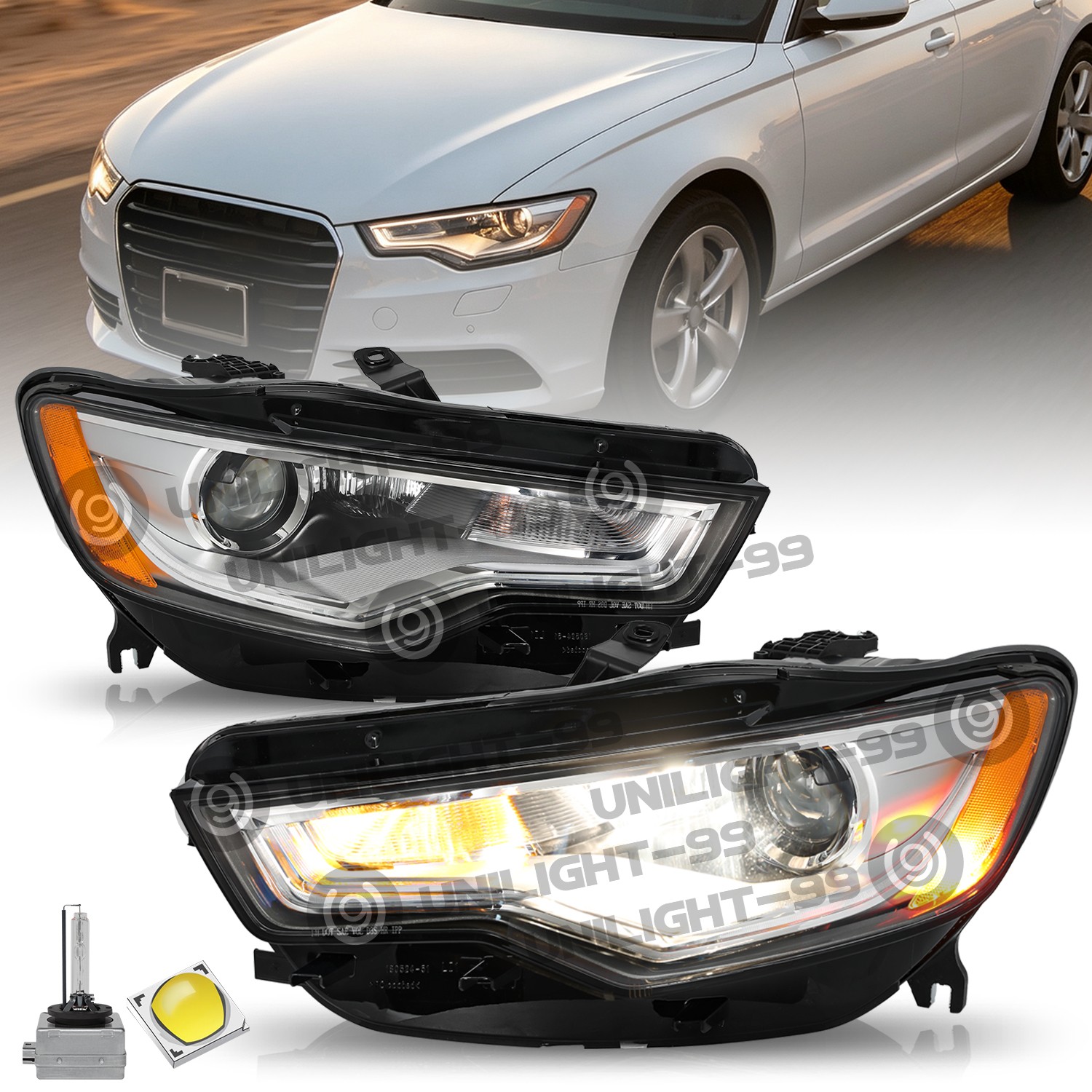  Projector Headlights For 2012-2015 Audi A6 S6 HID w/o AFS LED DRL12-15 Headlamp