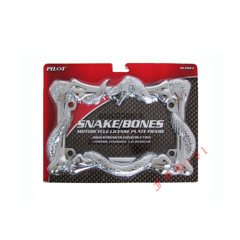 Brand New Pilot Snake & Bones Chrome Metal Motorcycle 3-D License Plate Frame Brand New Pilot Snake & Bones Chrome Metal Motorcycle 3-D License Plate Frame