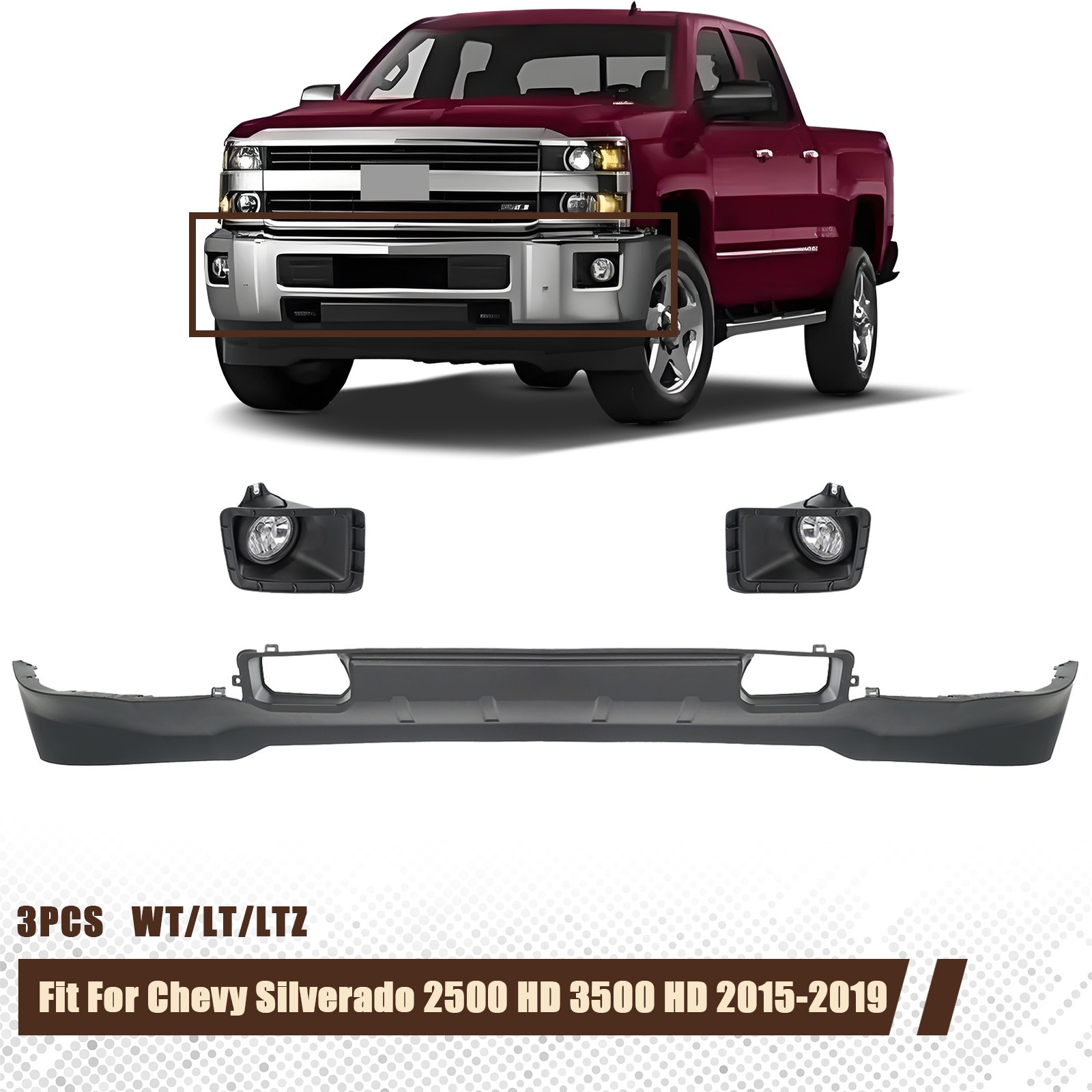 Front Lower Bumper Valance For 2015-2019 Chevy Silverado 2500 3500 w/Fog Light Front Lower Bumper Valance For 2015-2019 Chevy Silverado 2500 3500 w/Fog Light