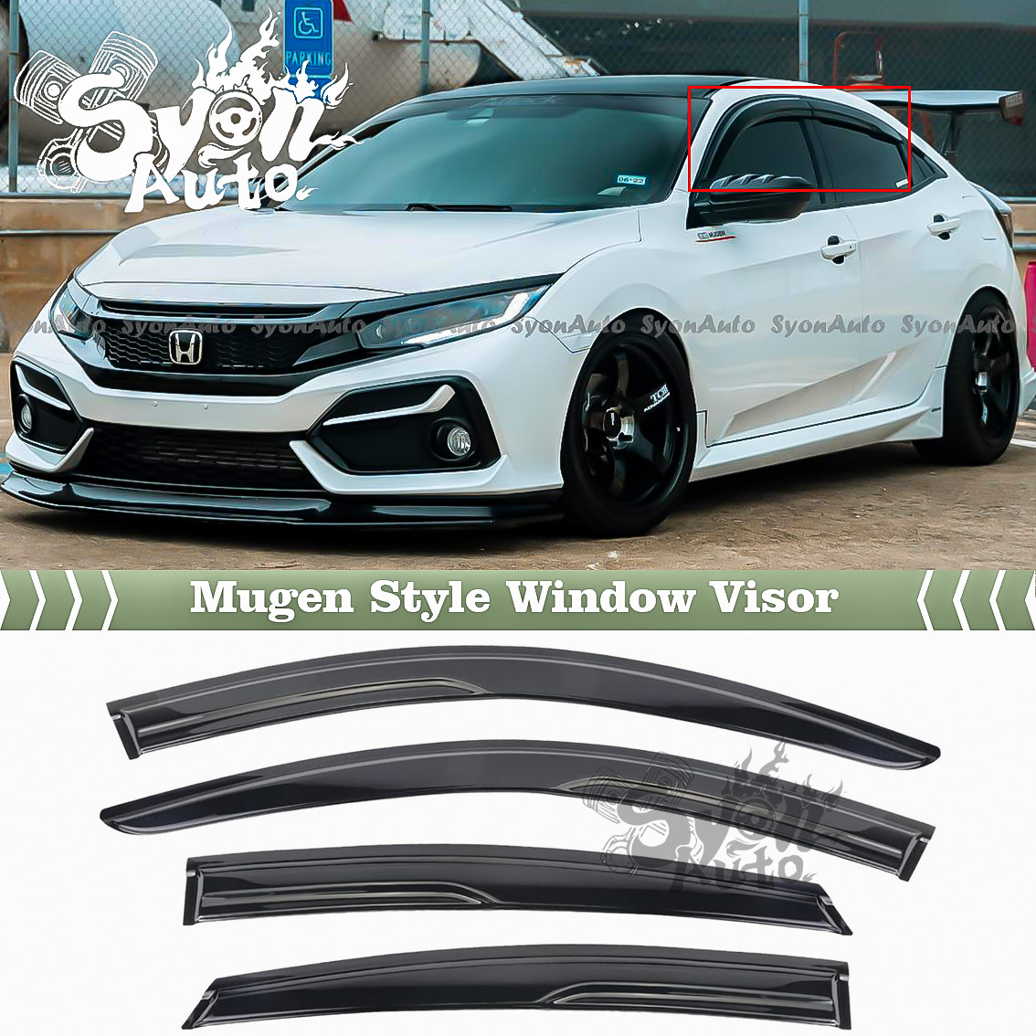 FITS 16-2021 HONDA CIVIC HATCHBACK MUGEN STYLE WINDOW VISOR RAIN GUARD DEFLECTOR FITS 16-2021 HONDA CIVIC HATCHBACK MUGEN STYLE WINDOW VISOR RAIN GUARD DEFLECTOR