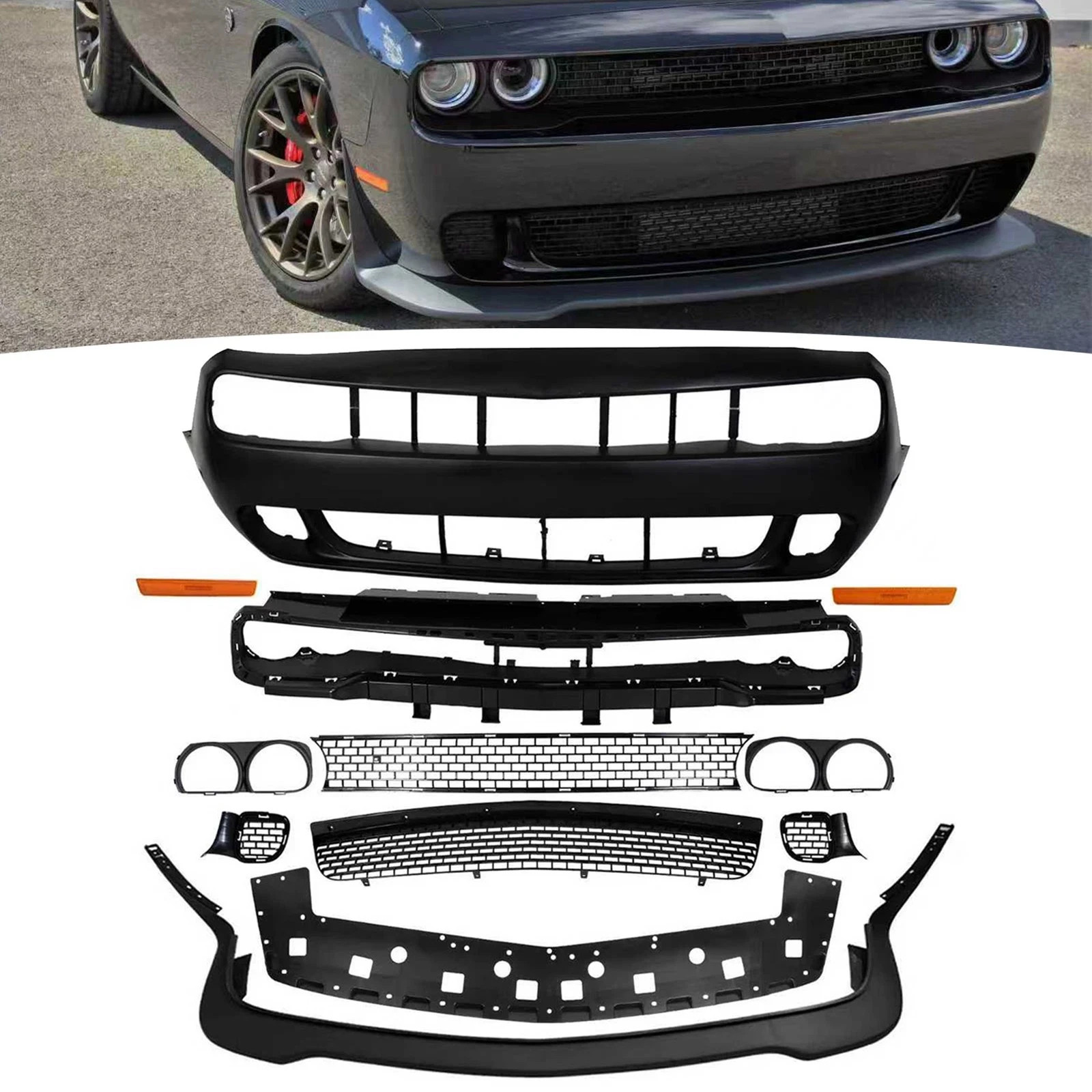 For 2015-2023 Dodge Challenger Full Front Bumper Cover Grille Lip Hellcat Style