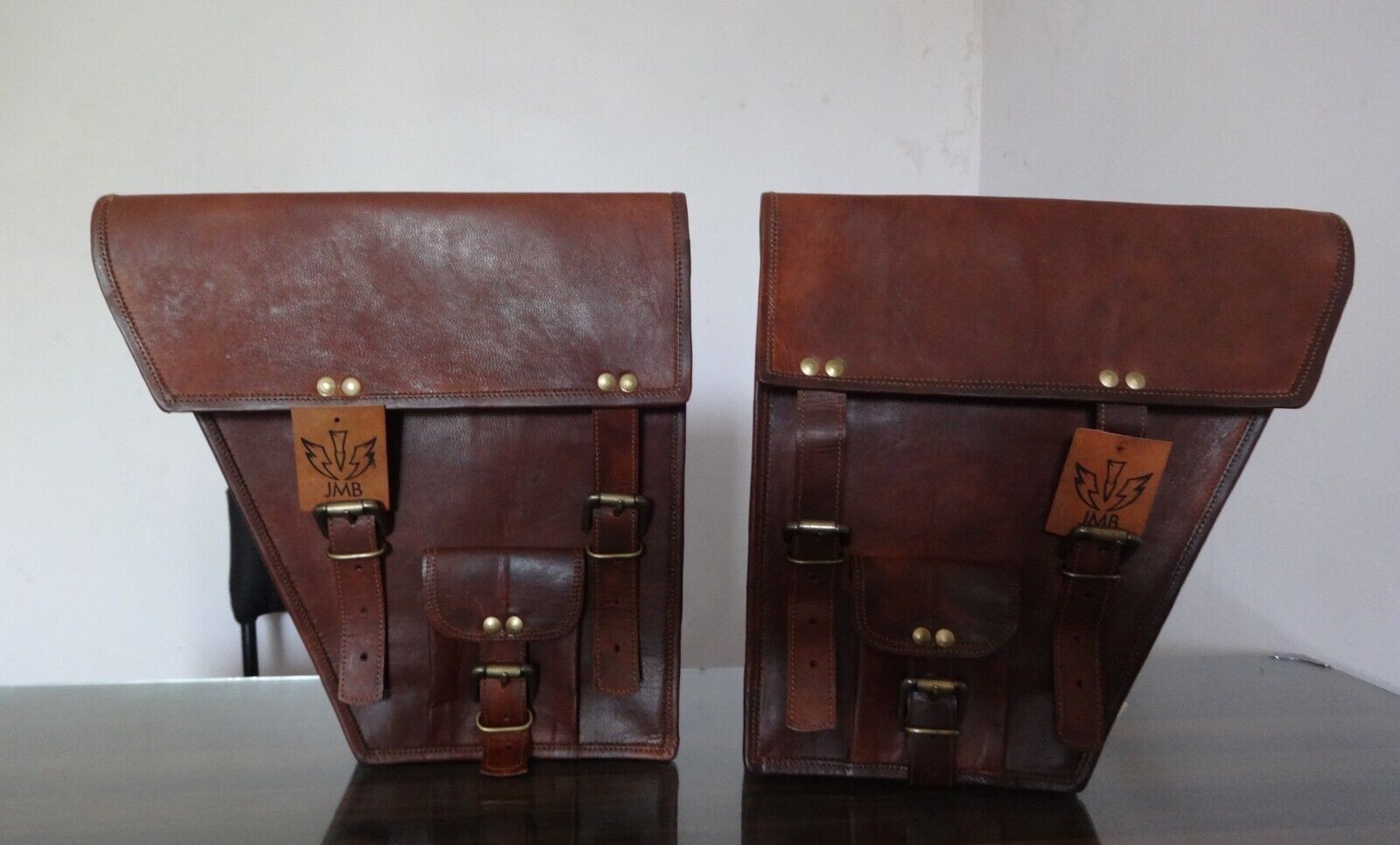 Motorcycle Side Pouch Saddlebags Saddle Bag Panniers 1 Pair Pouch Brown Leather 