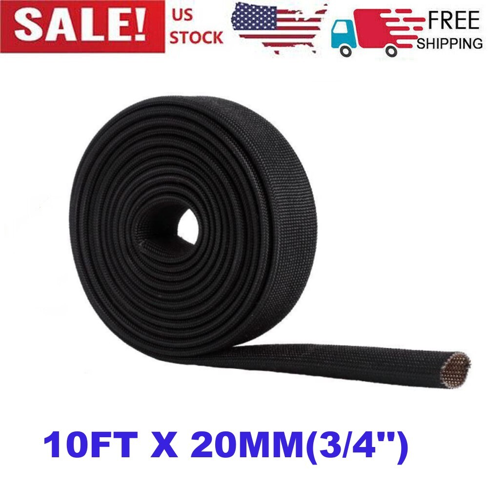 High Temp Black Auto Heat Sleeve Fiberglass Adjustable Heat Shield 10FT X 20MM