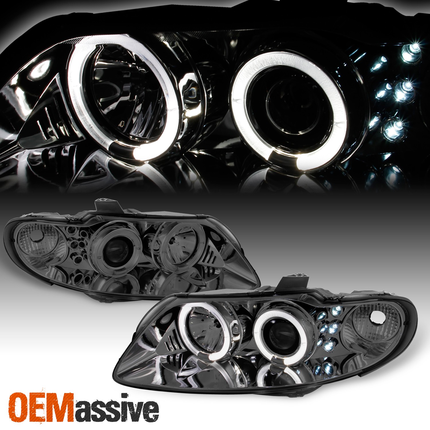 Fits 04-06 Pontiac GTO Smoke Dual Halo Projector Headlights Front Lamps