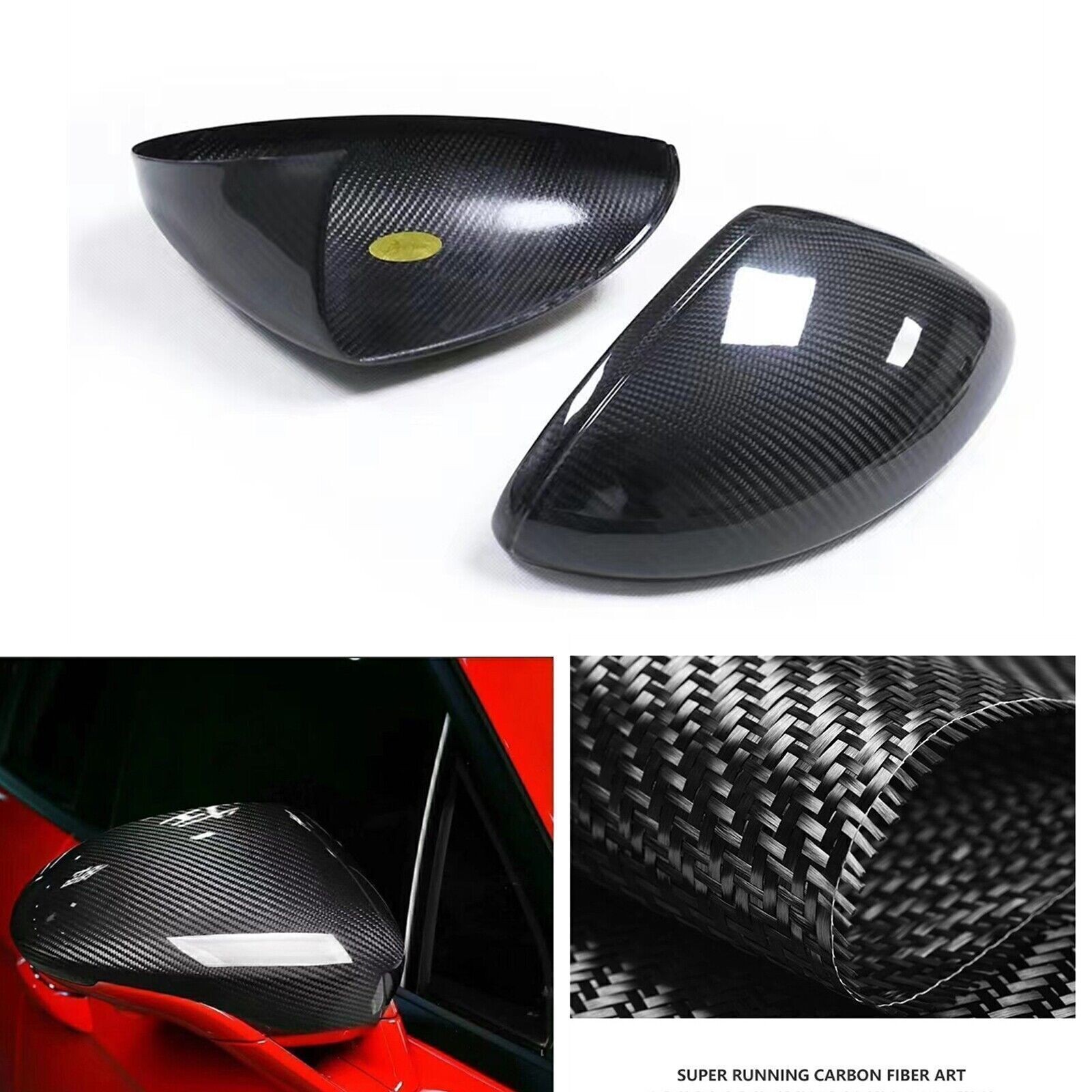 Carbon Fiber Side Mirror Cover Cap For 2016-23 Porsche 718 Boxster Cayman Black