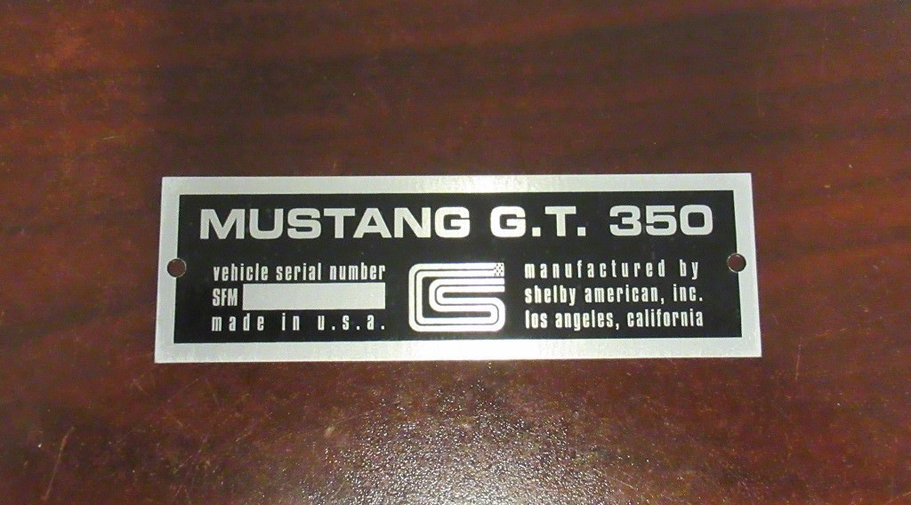 1966 Shelby GT350 & GT350H Serial# Tag