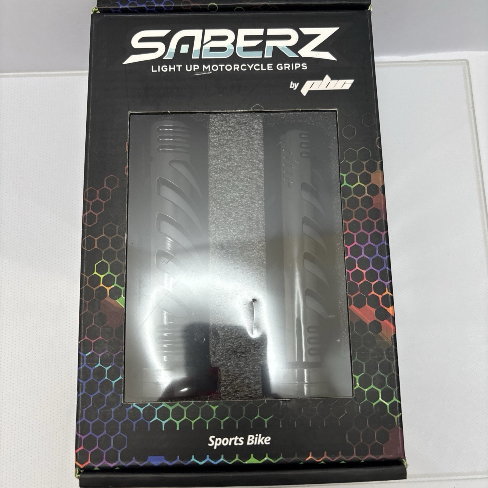 NEW Gloss Black Saberz Light Up Multi-Color LED Motorcycle Grips Sports Bike NEW Gloss Black Saberz Light Up Multi-Color LED Motorcycle Grips Sports Bike