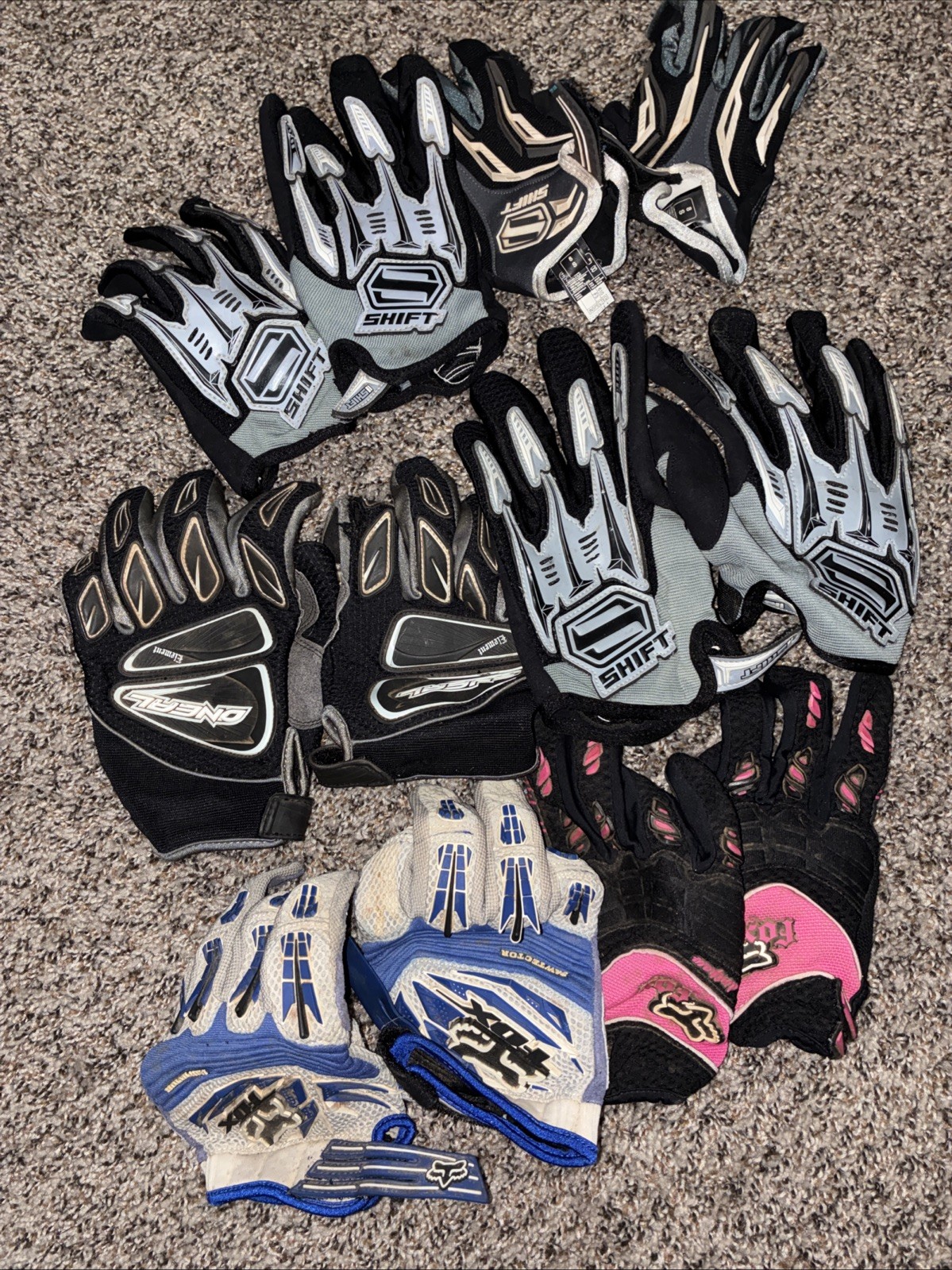 Lot Of 6 Pairs Of Glove Bike Motocross Fox Shift O’Neil Sm M XL Lot Of 6 Pairs Of Glove Bike Motocross Fox Shift O’Neil Sm M XL