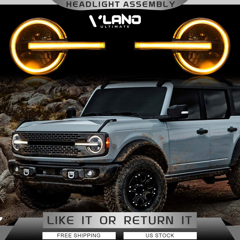 VLAND FULL LED DRL Headlights For Ford Bronco 2021-26 W/White&Amber Front Lamps VLAND FULL LED DRL Headlights For Ford Bronco 2021-26 W/White&Amber Front Lamps